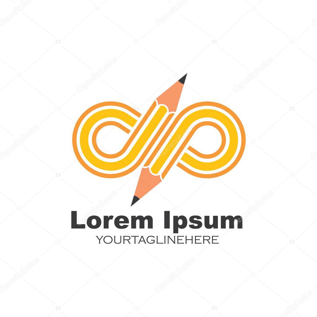 infinity pencil conceptl vector illustration icon and logo of education design