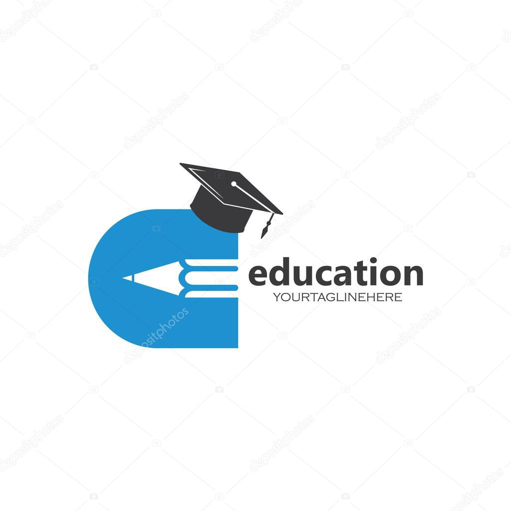 pencil and diploma hat  vector illustration icon and logo of education design
