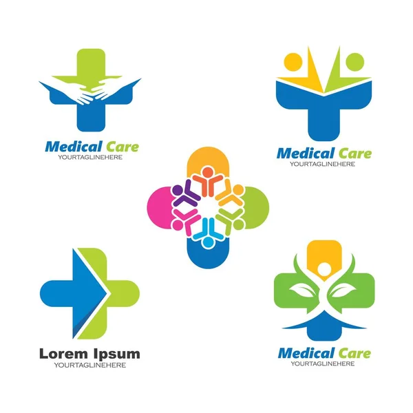 Croce Persone Mediche Icona Logo Vettore Illustrazione Modello Design — Vettoriale Stock