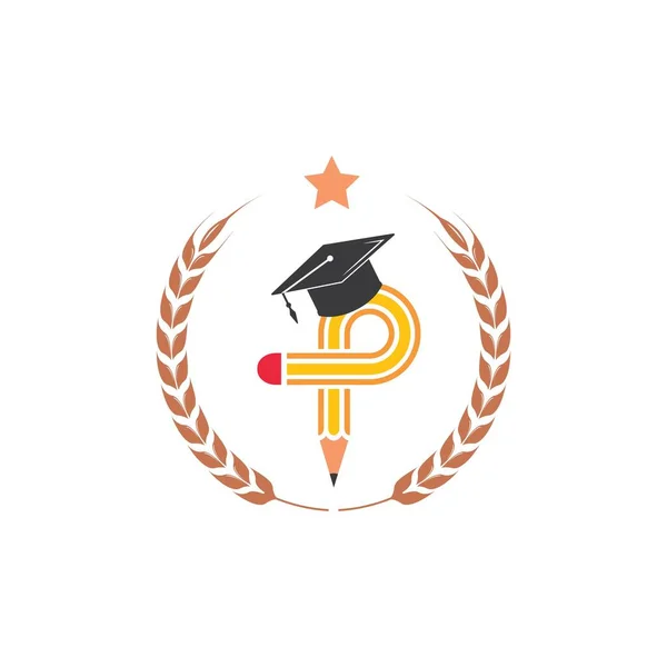 Pensil Dengan Gambar Topi Vektor Diploma Dan Logo Desain Pendidikan - Stok Vektor