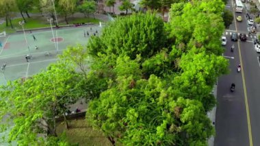 Aerial shot of basketball court in Yonghe No. 4 Park in Taipei City Park, Taiwan