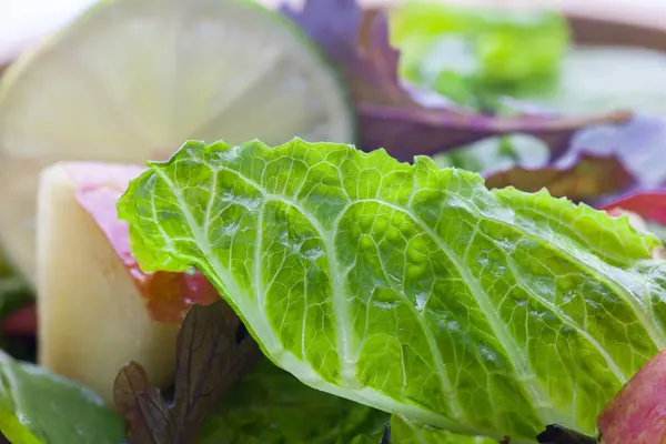 Vegetariano Favorito Salada Alface Pequeno Almoço Continental Com Legumes Diversos — Fotografia de Stock