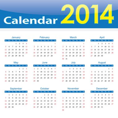 Takvim 2014 popüler şablon izole arka plan üzerinde
