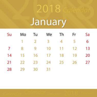 İş için Ocak 2018 takvim popüler prim