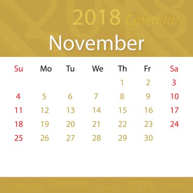 İş için Kasım 2018 takvim popüler prim