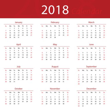 2018 takvim popüler kırmızı premium iş için