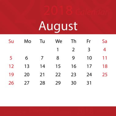 Ağustos 2018 takvim popüler kırmızı premium iş için