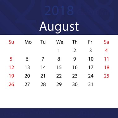 Ağustos 2018 takvim popüler mavi premium iş için