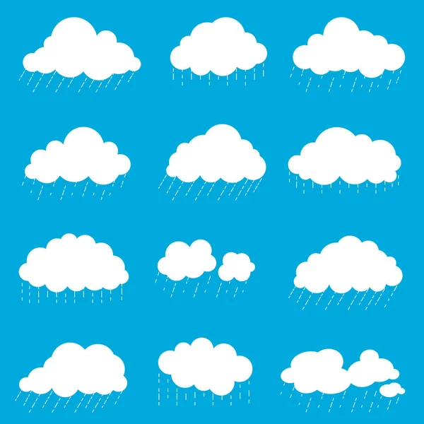 Ensemble nuage avec pluie, décor d'élément de fumée isolé pour art du jeu w — Image vectorielle