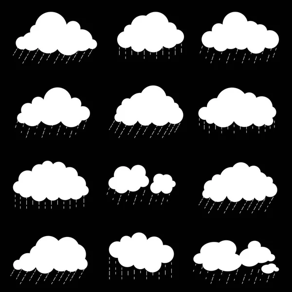 Ensemble nuage avec pluie, décor d'élément de fumée isolé pour art du jeu w — Image vectorielle