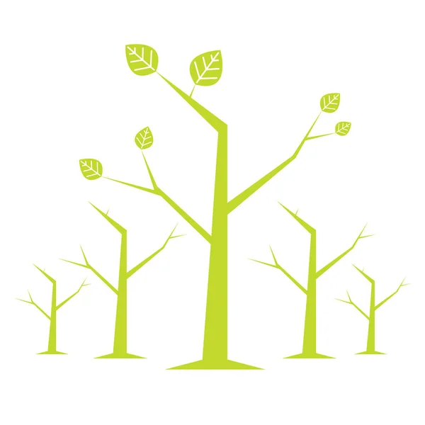 Arbre et feuilles vertes isolées sur fond blanc élément décor — Image vectorielle