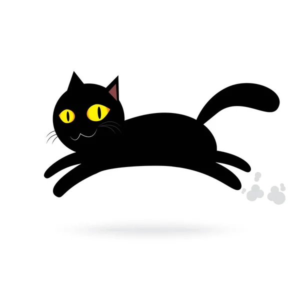 Gato negro salto aislado fondo, feliz día de Halloween — Vector de stock