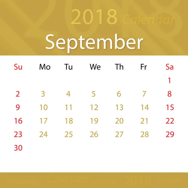 Septiembre 2018 calendario popular prima para los negocios — Vector de stock