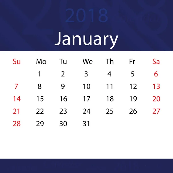 Enero 2018 calendario popular prima azul para los negocios — Vector de stock