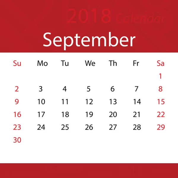 Setembro 2018 calendário popular prémio vermelho para negócios — Vetor de Stock