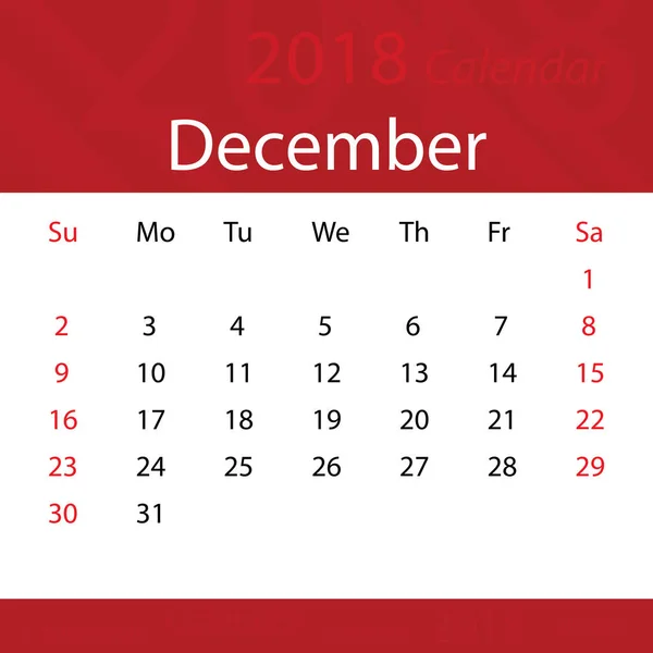 Dezember 2018 Kalender beliebte rote Prämie für Unternehmen — Stockvektor