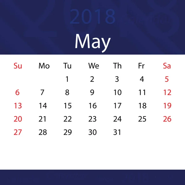 Mai 2018 Kalender beliebte blaue Prämie für Unternehmen — Stockvektor