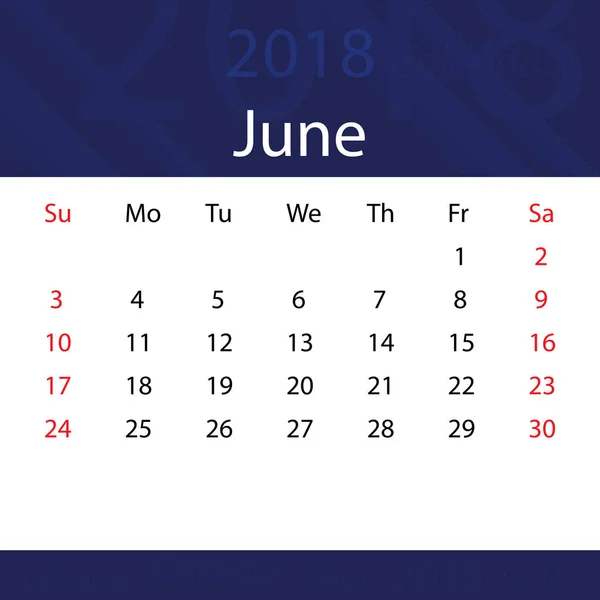 2018 年 6 月カレンダー人気ブルー プレミアム ビジネス — ストックベクタ