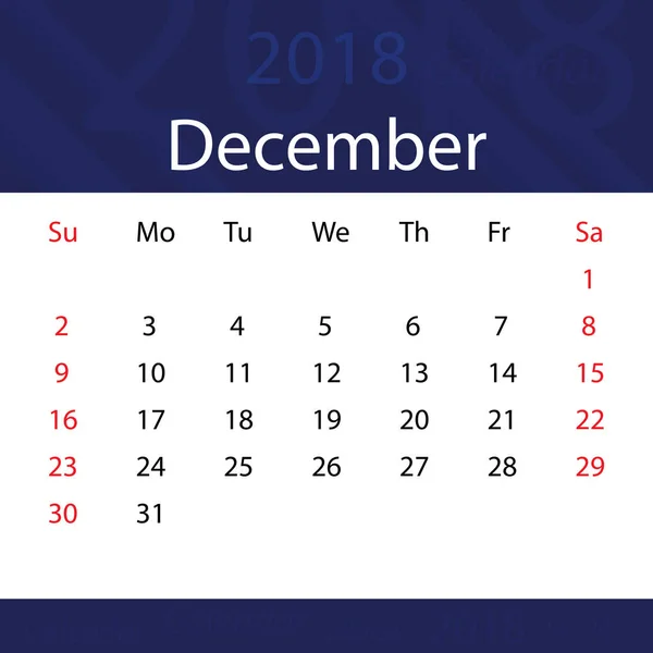 Grudnia 2018 r. Kalendarz popularny niebieski premium dla firm — Wektor stockowy