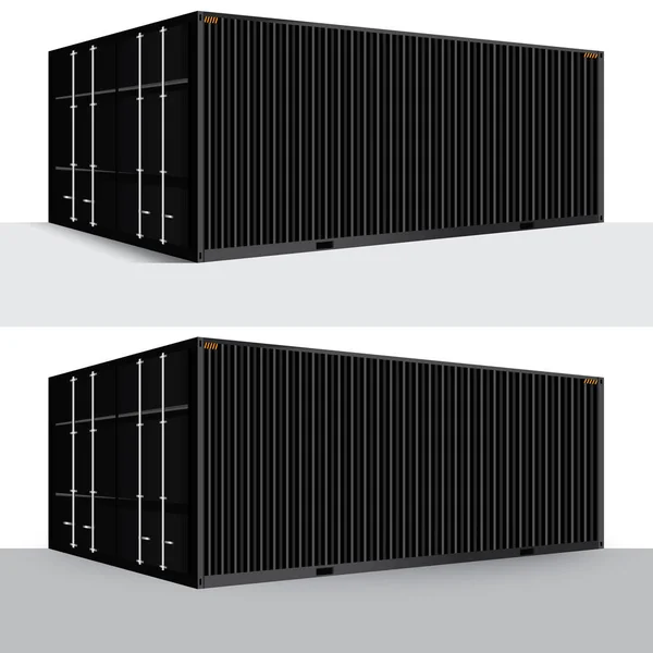 T 3d perspektif siyah kargo konteyner yük nakliye izole — Stok Vektör