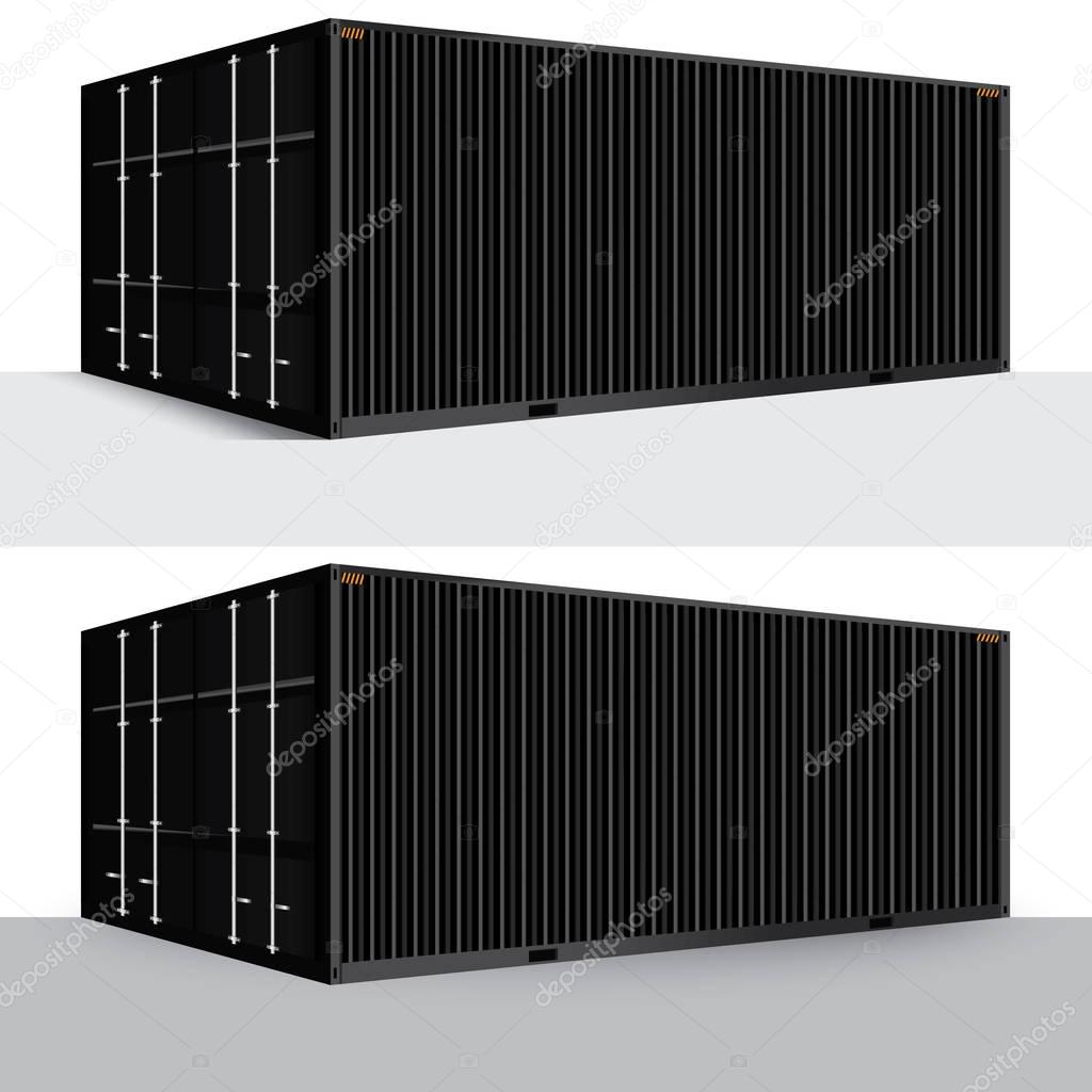 3d perspective black cargo container shipping freight isolated t