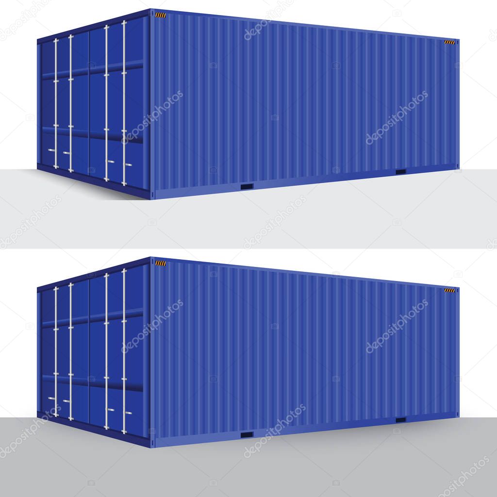 3d perspective blue cargo container shipping freight isolated te