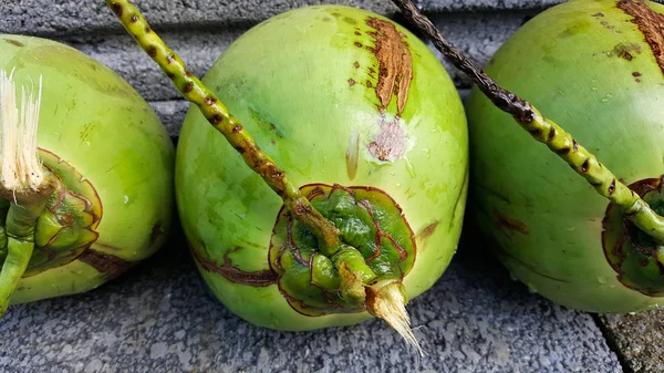 Cocos verdes jovens com nutriente, benefícios para a saúde, fib dietético — Fotografia de Stock