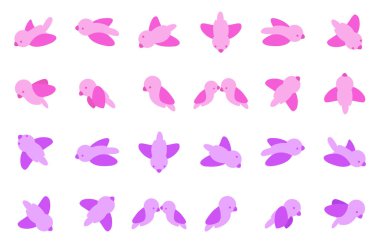 İd için pembe mor kuş çizgi film eylem simgesi simgesini ayarla