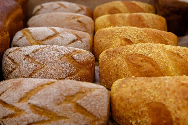 Pasteles Panes Pan Estante Vitrina Una Panadería Tienda — Foto de Stock