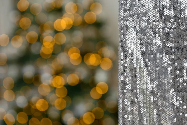 Karácsony Újévi Háttér Textúra Fénylő Ezüst Flitterekkel Hímzett Anyag Vagy — Stock Fotó