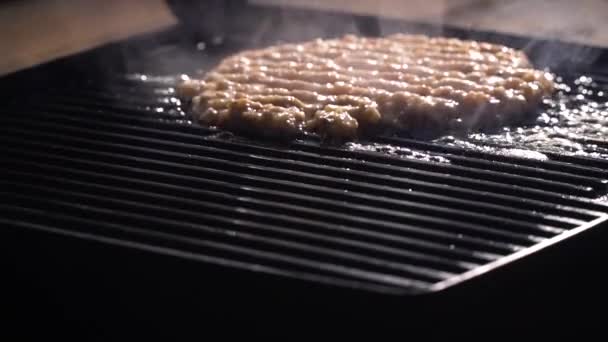 Närbild Stek Rostning Varm Rökgrill — Stockvideo