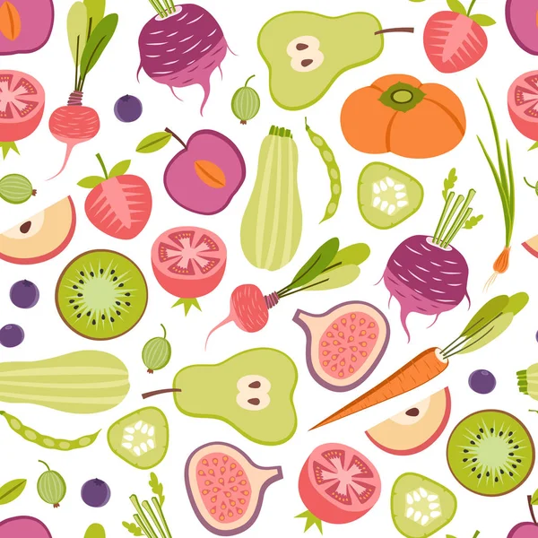 果物や野菜とのシームレスなパターン — ストックベクタ