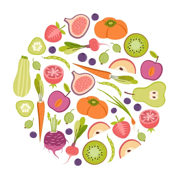 Élément Design Rond Avec Fruits Légumes — Image vectorielle