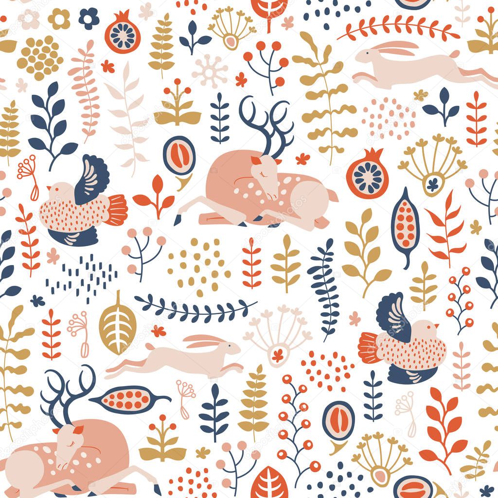 seamless pattern with winter forest ornament
