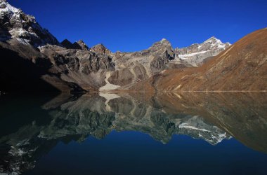 Gokyo gölde yansıtan dağlar