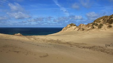 Kumul ve mavi deniz. Rubjerg Knude, Danimarka.