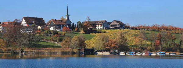 Seegraben, dorp aan de oever van lake Haarlem. Kleurrijke boom — Stockfoto