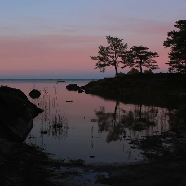 Cena Noite Tranquila Margem Lago Vanern — Fotografia de Stock