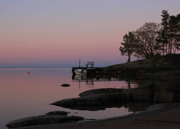 Ciel Soir Rose Bleu Sur Lac Vanern — Photo