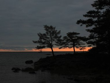 İsveç 'in Vanern Gölü kıyısında bulutlu bir sabah.