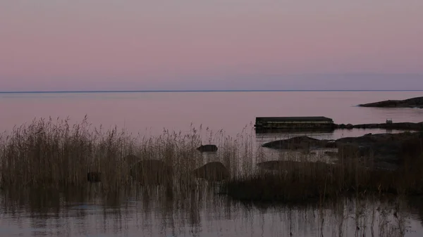 Ligne Horizon Bleue Sur Lac Vanern Qui Ressemble Dessiné Avec — Photo