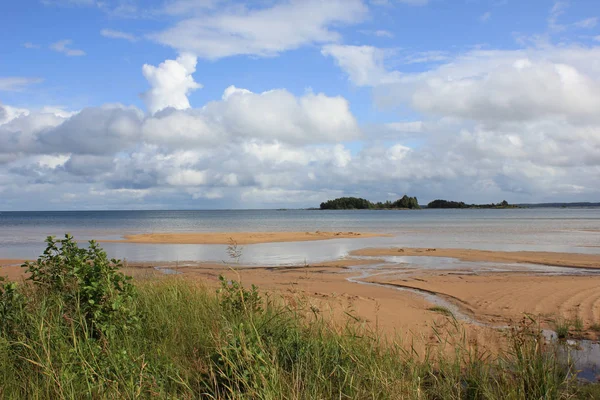 Praia Areia Margem Lago Vanern Vista Vita Sannar — Fotografia de Stock