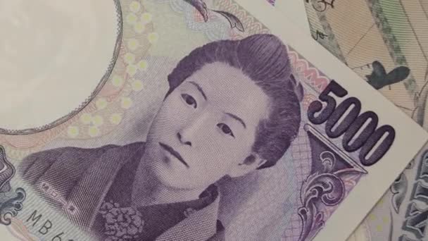 Bankovky 5000 Japonských Jenů Zblízka Jpy — Stock video