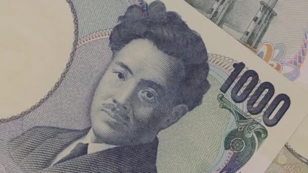 Банкноты 1000 Японских Иен Крупным Планом Jpy — стоковое видео
