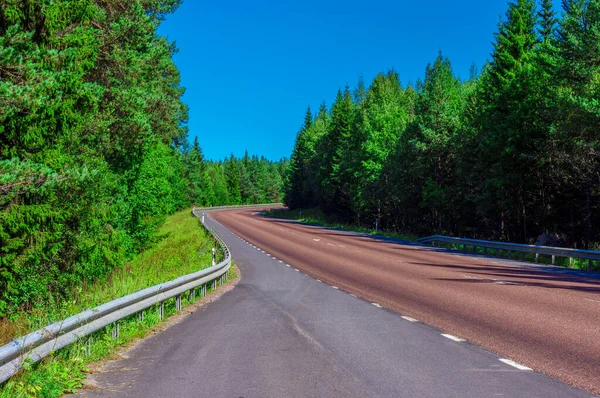 Road Pine Forest Norway Beautiful Landscape Scandinavian Forests Car Travel — Stock Photo, Image