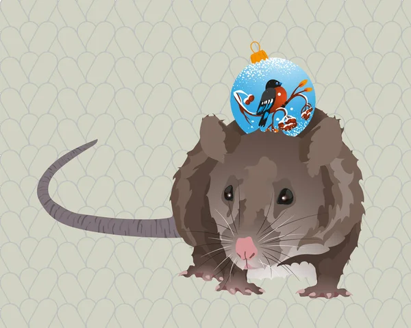 Rat Avec Jouet Noël Sur Dos Fond Tricoté Boule Noël — Image vectorielle