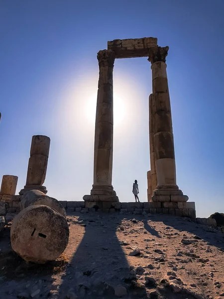 Ruined Columns Temple Middle Amman Silhouette Roman Civilization — Stock Photo, Image
