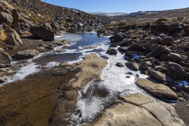 Kayaların arasında donmuş su