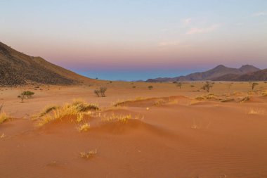 Gün batımından sonra ufukta mavi ve pembe bir ışık beliriyor
