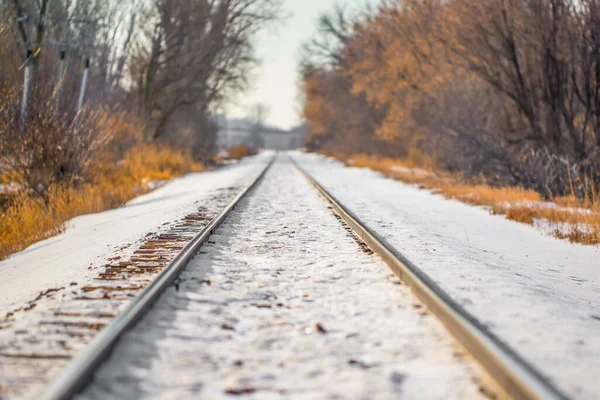 Vías Férreas Rectas Nevadas Cerca Del Río Minnesota Cerca Central —  Fotos de Stock